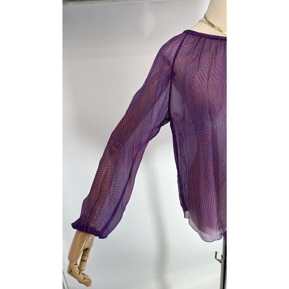 Isabel Marant Etoile Sheer Geometric Top Red Blue Long Sleeve Flowy - Picture 13 of 16